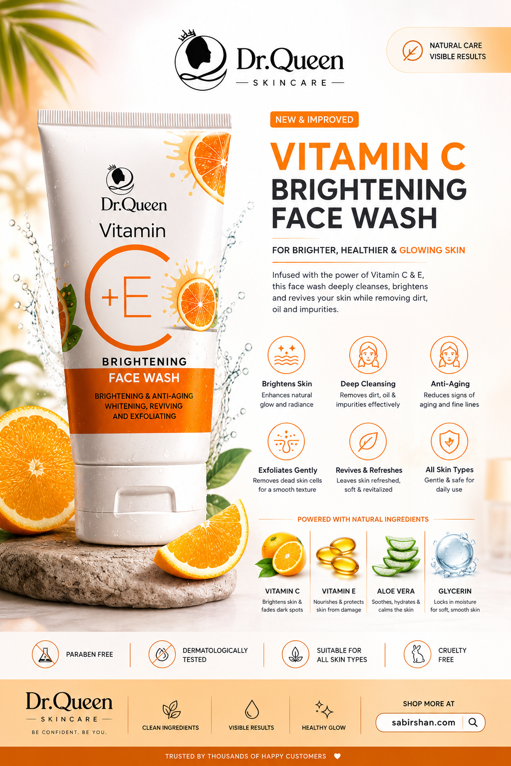Dr. Queen Vitamin C Brightening Face Wash | Radiant Skin Cleanser