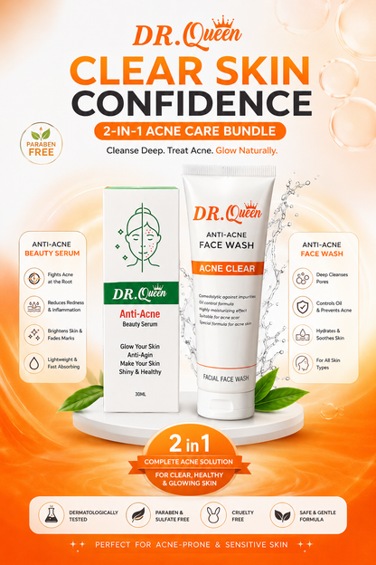 DR. Queen 2-in-1 Acne Care Bundle – Anti-Acne Face Wash & Beauty Serum for Clear, Healthy Skin