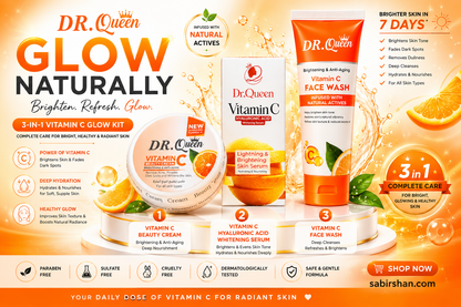 DR. Queen 3-in-1 Vitamin C Glow Kit – Face Wash, Brightening Serum & Beauty Cream