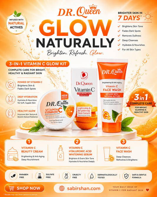 DR. Queen 3-in-1 Vitamin C Glow Kit – Face Wash, Brightening Serum & Beauty Cream