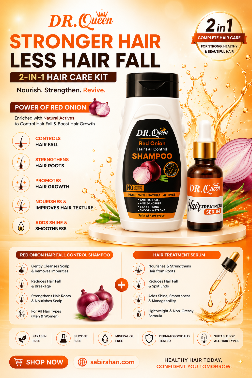 DR. Queen 2-in-1 Hair Care Kit – Red Onion Hair Fall Control Shampoo & Hair Treatment Serum