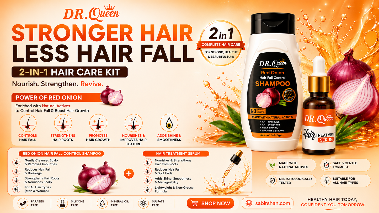 DR. Queen 2-in-1 Hair Care Kit – Red Onion Hair Fall Control Shampoo & Hair Treatment Serum